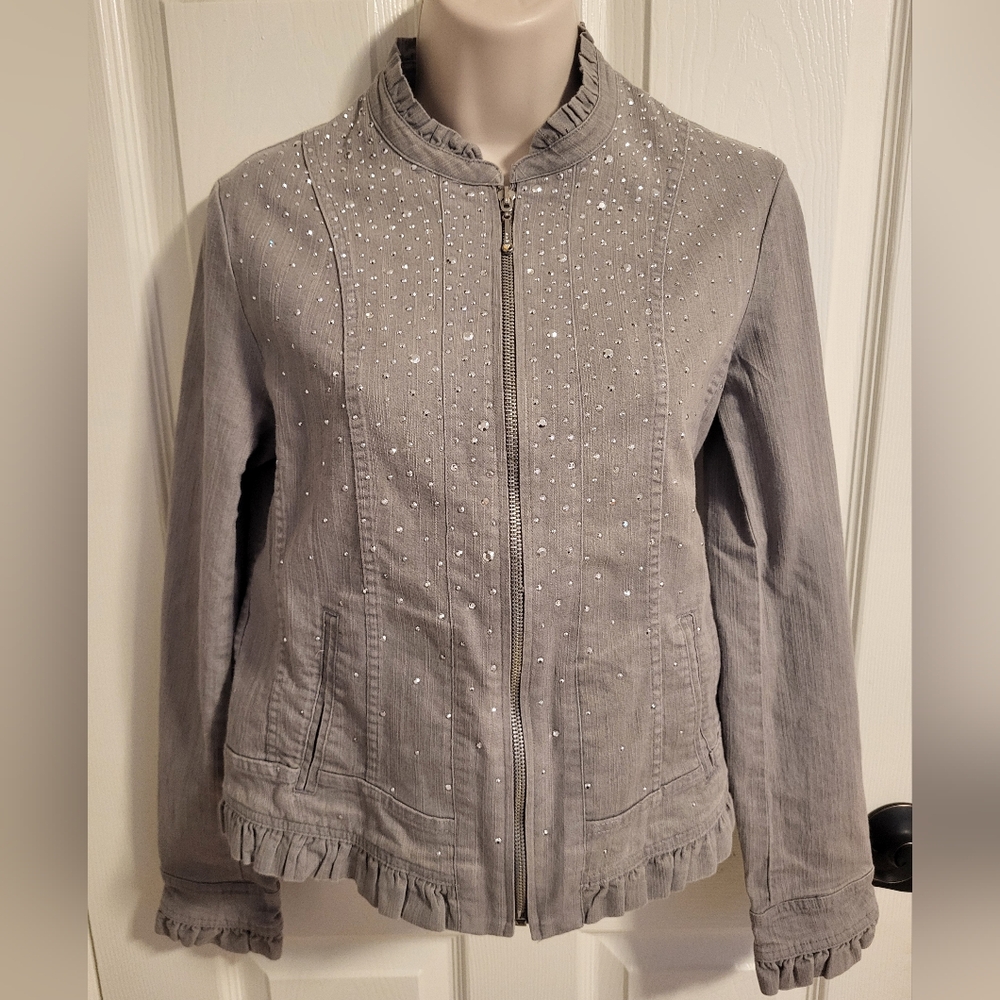 Christine Alexander Gray Demim Jacket with Swarovski Crystals Size Small
